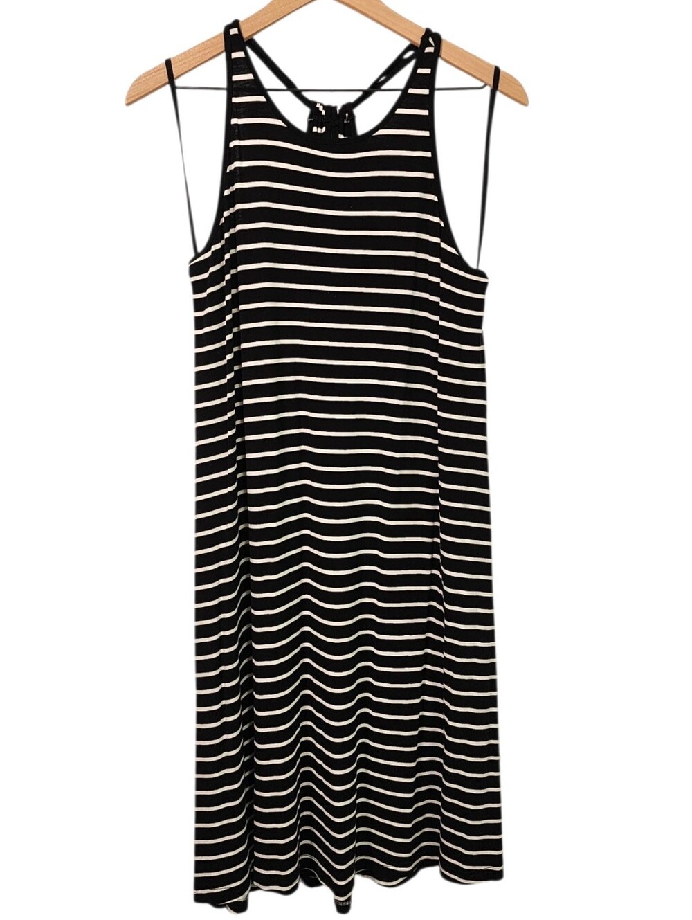 GAP Womens XL Horizontal Black White Stripe Halter Swing Dress Keyhole Back